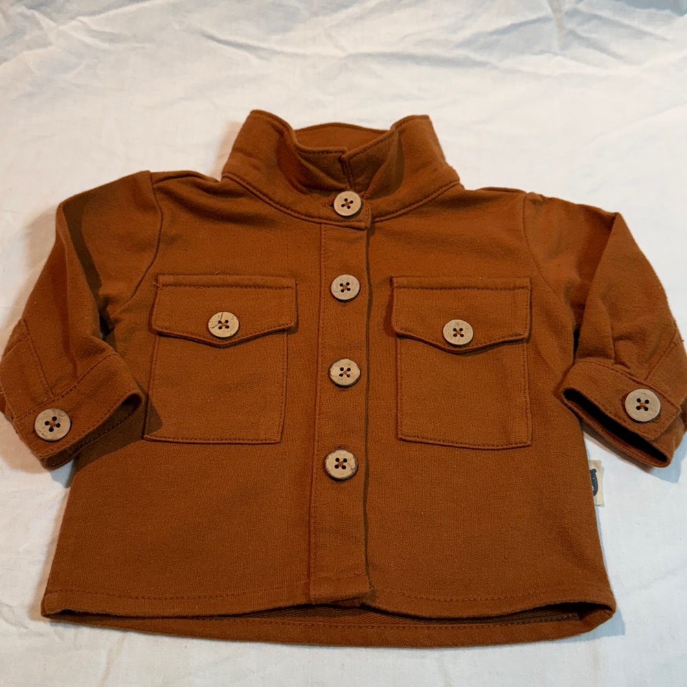 Rabbit + Bear - Organic Cotton Brown Button-Up Baby Jacket/Sweater